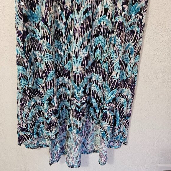 Elementz Sequined Teal Purple- White Glamorous Woman's Maxi Evening Dress SZ L - Picture 4 of 7